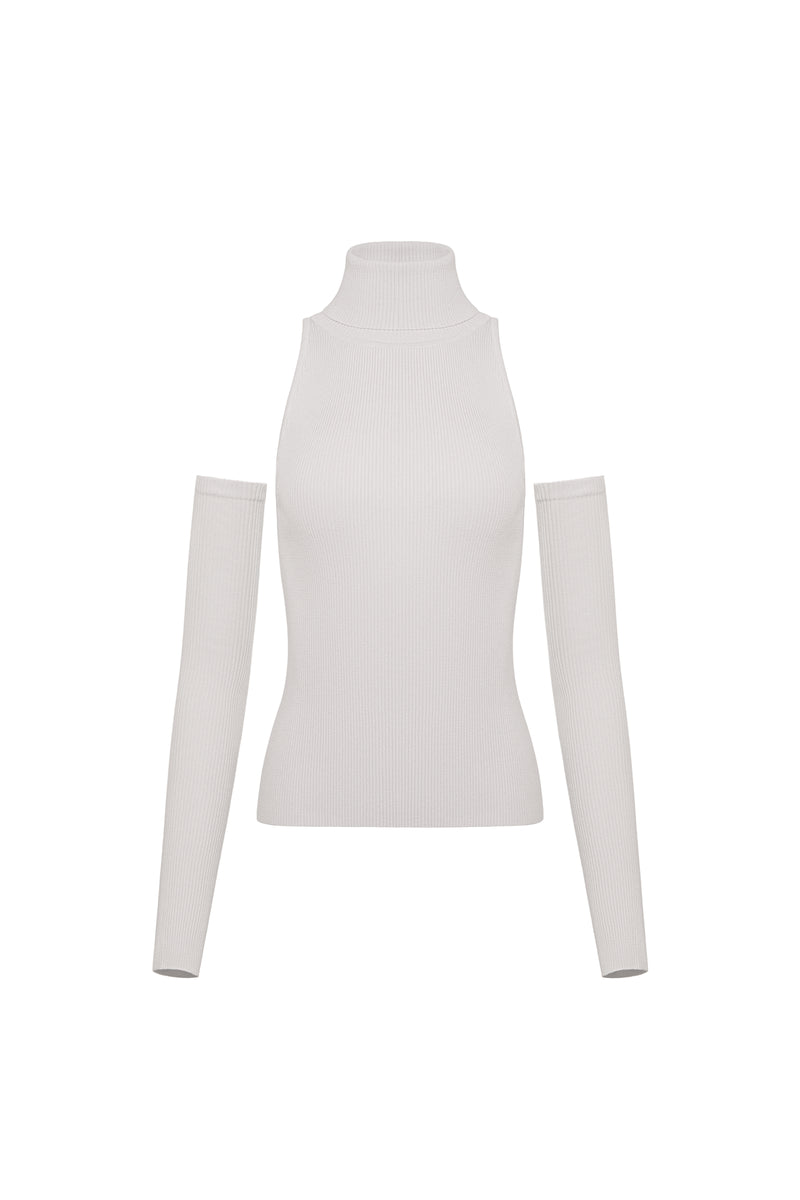 Топ з високим горлом та мітенками - Крижаний беж